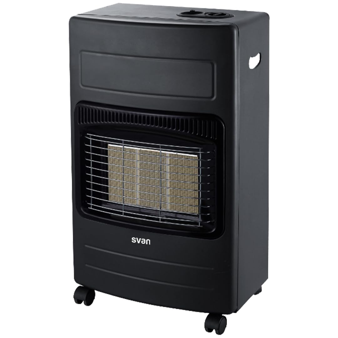 Svan Estufa de Gas, Calefactor de Infrarrojos, 3 Niveles de Funcionamiento, 4200 W. SVCA27CAT. Negro, Elemento Cerámico, Gas Butano Propano LPG, Sensor Antivuelco, Soporte con Ruedas, 25 m2