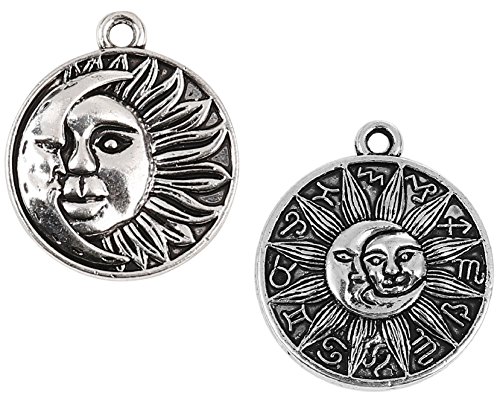 JGFinds Sun and Crescent Moon Combined Face Pendant Charms - 40 Pack (20 of Each), 1 Inch x 1 Inch, DIY Jewelry Making Supplies