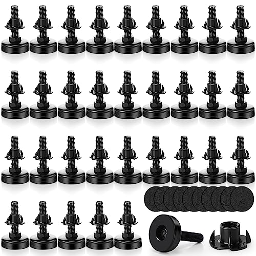 Pinkunn 32 Pieces Adjustable Leveling Feet with T- Nut Kit 3/8”-16 Thread Furniture Levelers Metal Adjustable Feet Heavy Duty Legs Height Adjuster for Table Chair Desk Cabinets Sofa, Black