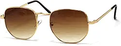 Óculos De Sol Vintage Feminino Masculino Hexagonal Metal Desenho: Hexagonal/Marrom-Degrade; Tamanho: Médio