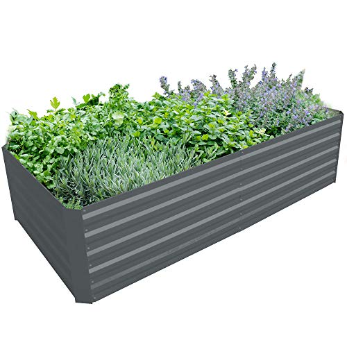 BLUEBERRY HILL Galvanized Steel Raised Garden Bed 80x40x19.7 Inch Extra Height Large Steel Planter Box for Vegetables, Herbs, Flowers. 80x40x19.7 Inch Powder-Coated (Cool Grey)