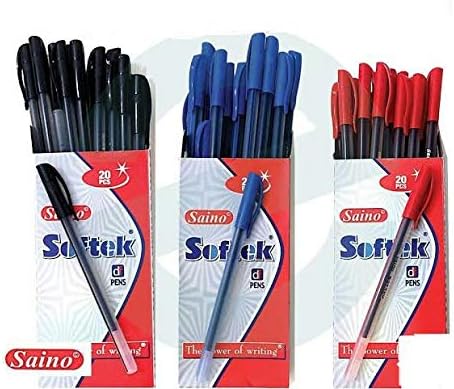 Saino Softek,Trio,See mix Writing Pens Set of 100 Units (Blue -80, Black-10, Red-10 Pens) With Plastic Storage Box