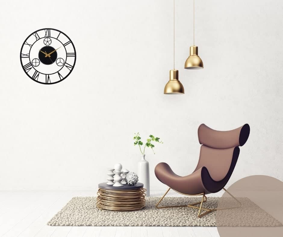 Image of Wall Clock Stylish Metal Analog Wall Clock for Living Room, Bedroom, Office, Kitchen, Home and Hall | Antique Fancy Big Size Modern Wall Watch (Black(DA-172), 40 CM)