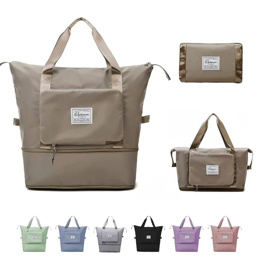 Large Capacity 41 Liter Expandable Travel Bags for Women, Duffle Women Luggage, Foldable Vanity Traveling Bag, Waterproof Hand Bag Ladies Personal Items - Pack of 1 (Grey Green)-image-24