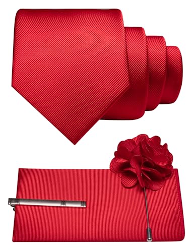 Image of JEMYGINS Formal Necktie Solid Color Tie and Pocket Square with Tie Clip Lapel Pin Sets for Men 4PCS