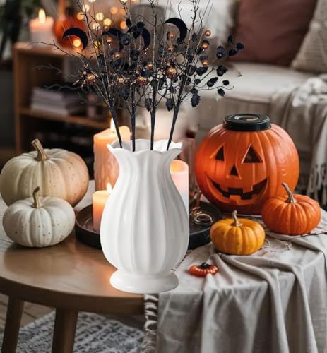 Centros de mesa Halloween hechos con púas florales artificiales moradas y negras 4