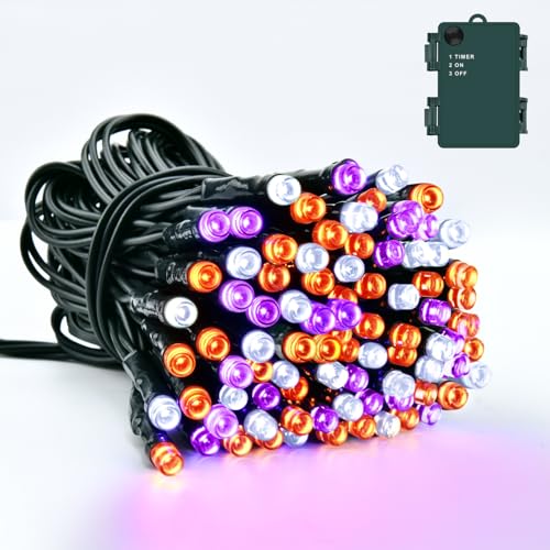 Dalugo Halloween Deko Lichterkette, 5M 50 LED Orange Lila Weiß...