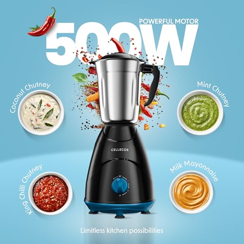 Image of CELLECOR CMG50BK Smashh Mixer Grinder 500W | 3 Speed Control | 19000 RPM