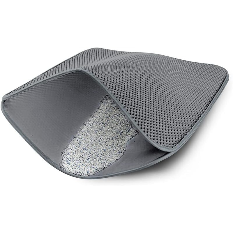 Image of Cat Litter Mat 12x18 Inch - Double Layer Open Edge Design, Waterproof & Urine Proof, EVA Material, Durable and Washable Litter Trapping Mat (Grey)