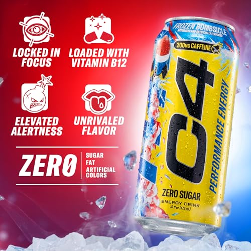Image of C4 Energy Carbonated Zero Sugar Energy Drink, 200mg Caffeine Frozen Bombsicle, 16 Fl Oz (Pack of 12)