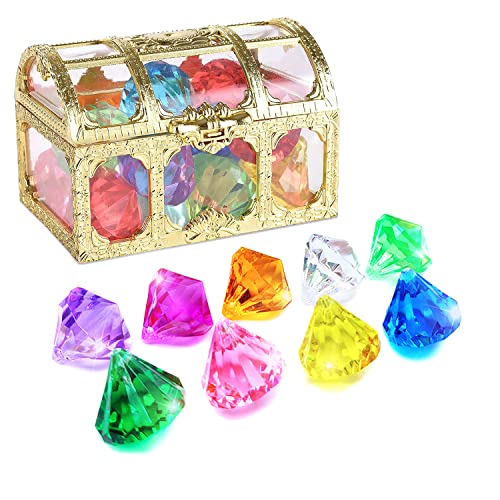 BEZANU Diving Gem Pool Toys Set, 10 Pcs Multicolor Big Acrylic Diamond with Treasure Pirate Box for Pirate Diving Game, Swimming Game Party