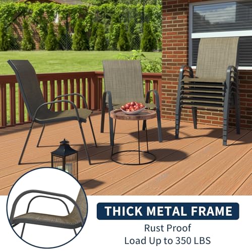 Image of Amopatio Patio Chairs Set of 8, Outdoor Stackable Dining Chairs for All Weather, Breathable Garden Outdoor Furniture for Backyard Deck(Dark Brown)