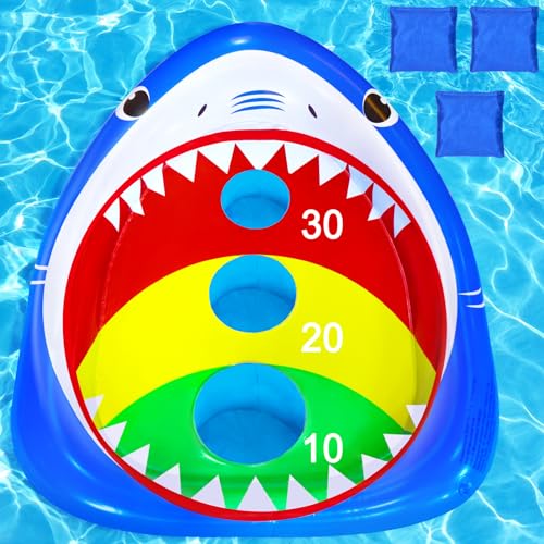 JOINBO Kids Fun Pool Toys,Inflatable Shark Cornhole Board Floating Water Game Outdoor Swim Play for Adults Family,Cool Summer Party Gift for 6 7 8 9 10 12 Year Old Boy Girl Teen