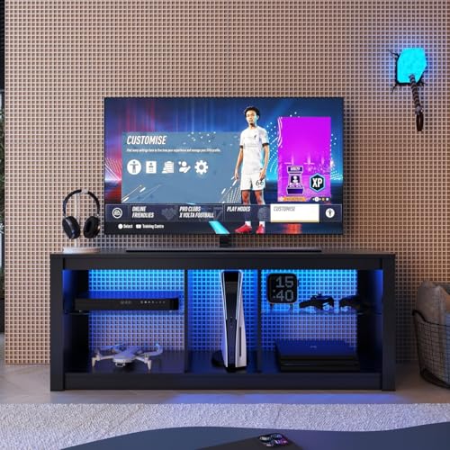 Rack para Tv até 55 Polegadas Estilo Gamer com 2 Prateleiras em Vidro e Iluminação em Led Rgb Preto