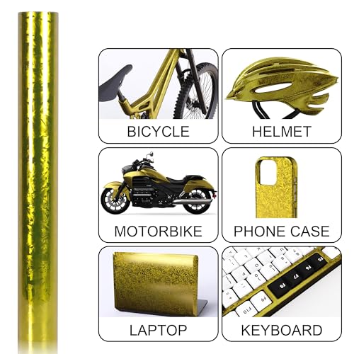 Image of Lypumso Forged Carbon Fiber Vinyl Wrap, Gloss Holographic Chrome Mirror Car Wrap Vinyl DIY Auto Sticker Decal Film Sheet with Bubble Free Air Release (Gold, 1ft x 10ft)