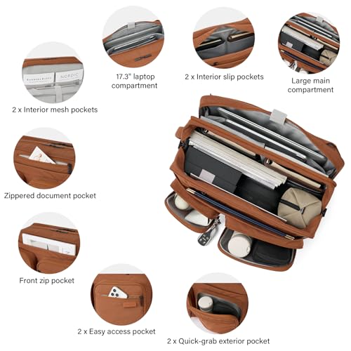 Hanke Convertible Laptop Bag, 3 In 1 Briefcase Backpack for 17.3 Inch Laptop, Computer Work Bag for Men Women, Water Resistant Business Messenger Shoulder Bag for Office Commute Travel, Brown - image 5