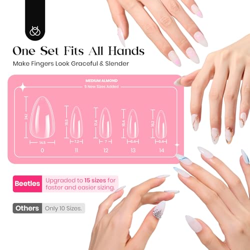 Beetles Gel Nail Kit 600Pcs Medium Almond Nail Tips with Milky White Gel Polish Top Coat, 15 Sizes Soft Clear Gel Nail Tips 5 In 1 Nail Glue Uv Nail Lamp for Nail Extension DIY Nail Salon Gift for Her - Image 4