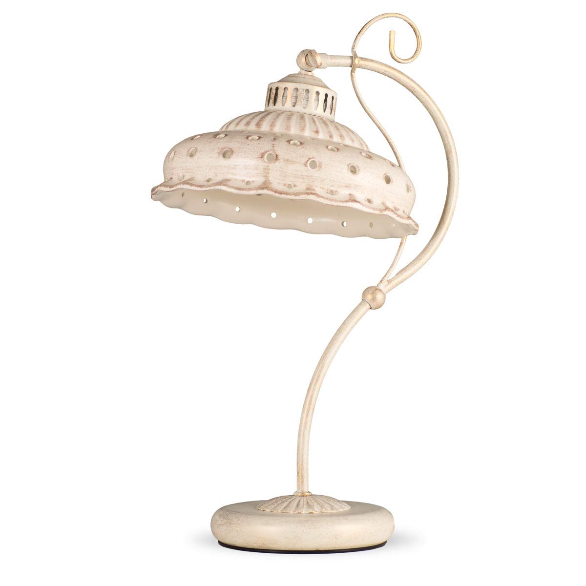 Tischlampe Keramik shabby weiß beige handbemalt Landhausstil Nachtischlampe