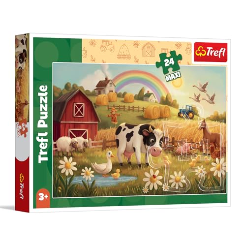 Trefl - La Vache à la Ferme - 24 Maxi-Puzzles - 24 Grandes pièces, Divertissement créatif, pour Les Enfants à partir de 3 Ans