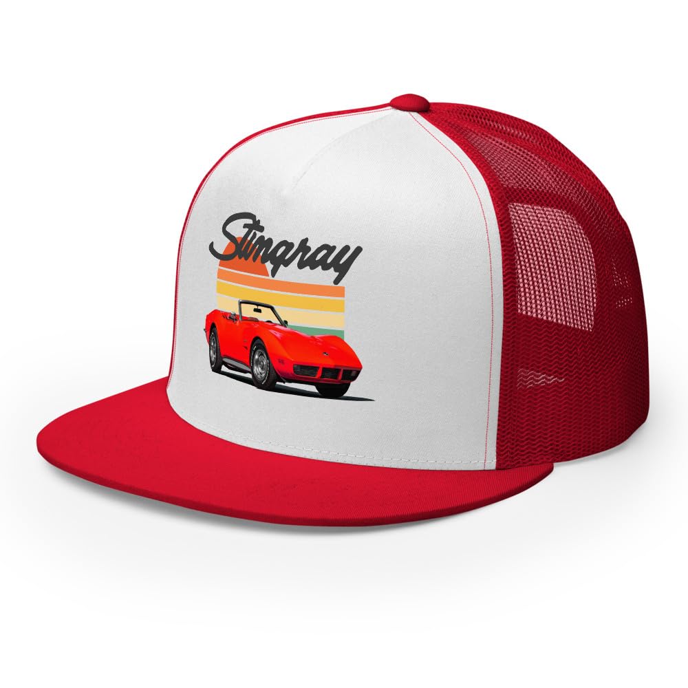 1973 samochód sportowy Stingray czapka – retro zachód słońca kabriolet Muscle Car Trucker Cap