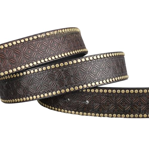 Cow Boy Western Belt for Men – Belt with Metal Buckle, Rivet Decor, Faux Leather Western Waist Strap3