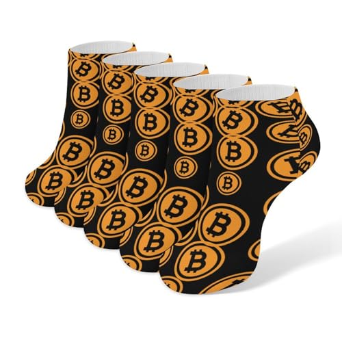 Bitcoin 5 Pair Low Cut Socks No Show Non Slip Sports Ankle Sock for Men Women