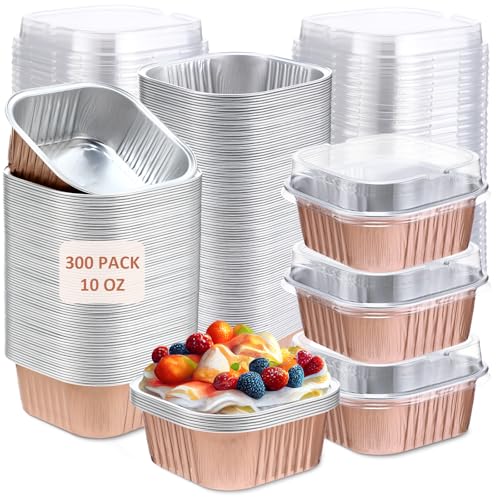 Aoriher 300 Pieces 10 oz Mini Cake Pans with Lids,Champagne