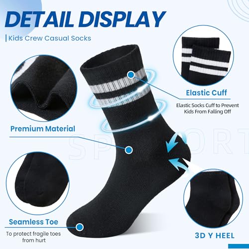 Image of Eyean Kids Athletic Crew Socks Boys Girls Cotton School Uniform Casual Basic Socks 6 Pairs