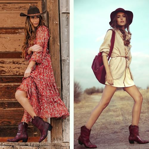 ErikenUrben Women Ankle Cowboy Boots Snip Toe Block Heel Western Boots4