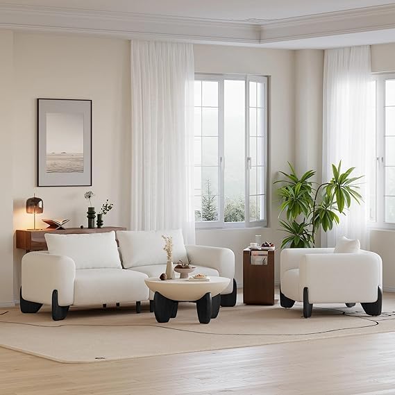 Image of Polyester Velvet Contemperory Sofa Set with Cushion Chaise Lounge, Sectional Sofa Perfect for Your Living Room,Guests Room & Office. (Off White, 3+1)