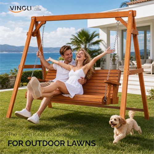 Image of VINGLI 6.9FT Wooden Porch Swing Frame for 5FT Swing, Brown