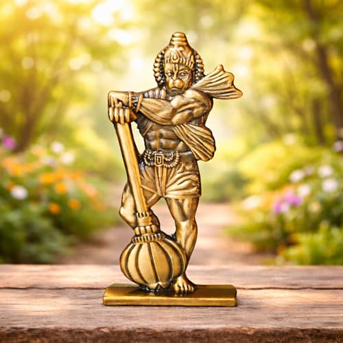 Image of STYSHION SPHERELord Hanuman Bajrang Bahubali Double Sided Metal Idol | Hindu God Murti for Home Temple, Office Desk, Car Dashboard, Pooja & Gifting(Bahubali Hanuman)(Golden)