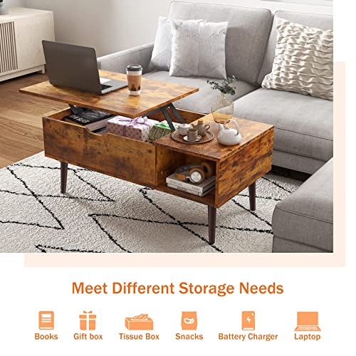 Sweetcrispy Coffee Table, Lift Top Coffee Tables For Living Room,Rising Tabletop Wood Dining Center Tables With Storage Shelf And Hidden Compartment #TOP7