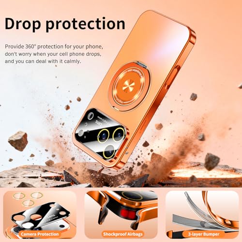 Togotomars for iPhone 17 Pro Max Case with Spin Magnetic Stand [Integrated Camera Cover] [Fit for MagSafe] Slim Shockproof Protection Phone case with Kickstand 6.9'', Cosmic Orange by Togotomars - Used condition - Image 6