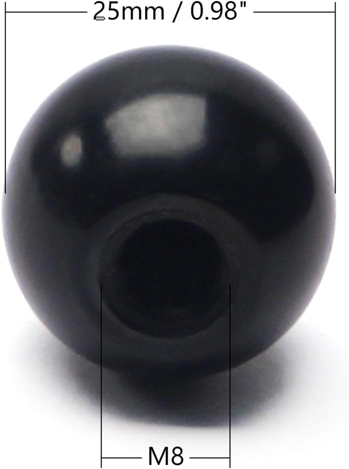 Bettomshin 10Pcs Thermoset Ball Knob M8 Female Thread Bakelite Handle 25mm/0.98" Diameter Spherical Handle Smooth Rim Black for Lawn Mowers Exercise Equipment Machinery Valves Spigots
