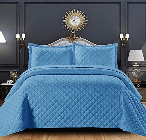 Prime Linens Super King Size Bedding Set - Grey Quilted Bedspread Throw + 2 Pillow Shams - Reversible Embossed Pattern Quilt Bed Cover for Bedroom Décor