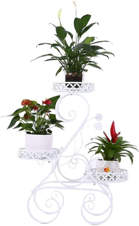 3-Layer Wrought Iron Flower Stand Floor-Standing Metal Plant Frame Outdoor Balcony Plant Pot Rack Decoration(E)