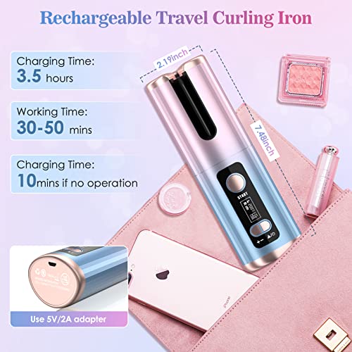 Automatic Curling Iron, Cordless Auto Hair Curler, Ceramic Rotating Hair Curler With 6 Temps & Timers, Portable Rechargeable Curling Wand, Auto Shut-Off, Fast Heating Iron For Styling #TOP5