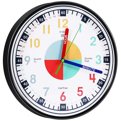 Miawtro Horloge murale pour enfants, horloge d'apprentissage pour enfants, horloge murale silencieuse pour chambre d'enfant, horloge murale colorée, horloge murale pour enfants, qui peut être utilisée