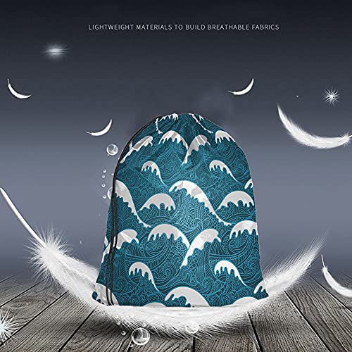 Beabes Wave Drawstring Bags Backpack Bag Japanese Art Vintage Style Sea Seamless Pattern Ocean Theme Abstract Sport Gym Sack Drawstring Bag String Bag Yoga Bag For Men Women #TOP1