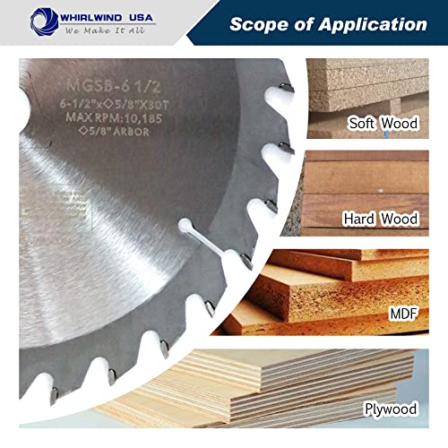 Whirlwind Usa 6 1/2 Circular Saw Blade Carbide-Tipped Professional Woodworking Saw Blade With 5/8" Arbor(6-1/2-Inch 30 Teeth-2Pc) #TOP2