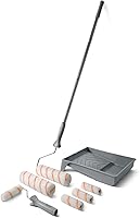 ROLLINGDOG 9-Inch Paint Roller Kit with 3ft Stainless Steel Extension Pole, Tray & 4 Mini Rollers - Lint-Free for Smooth Interior Walls