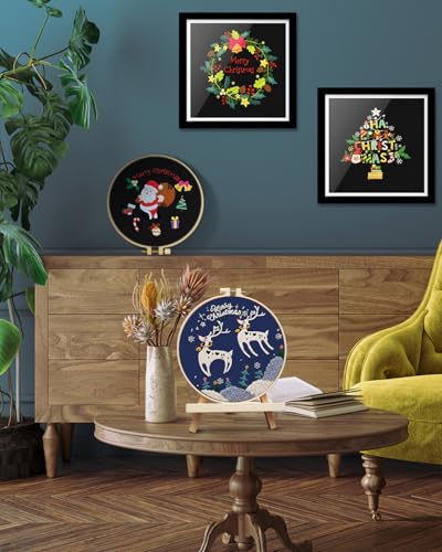 Image of TINDTOP Christmas Embroidery Kit for Adult, Embroidery DIY Starter Kit | 4 Pack with Stamped Patterns, Hoop, Tools, Colorful Threads with Needles, Instructions
