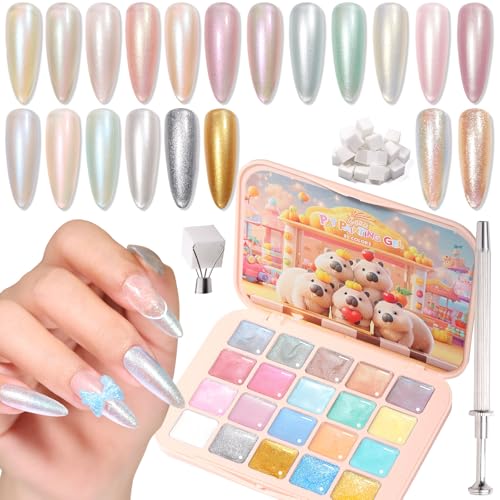 GELLAKTIK Sponge Pat Painting Gel, 20 Colors Neon Gradient Ombre Gel Nail Polish for French Manicure, Blooming Aura Nails with Sponge Applicators, UV/LED Curing DIY Nail Art Palette 30PCS