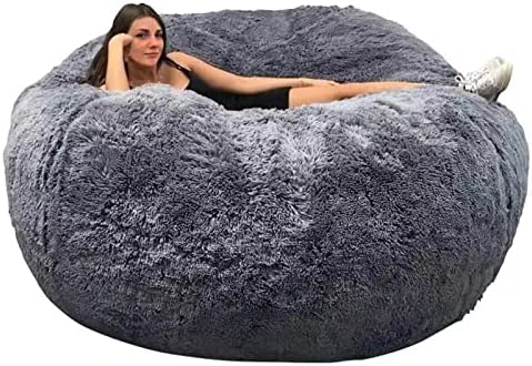 ASxmhGo Bean Bag Chairs, 5ft Giant Bean Bag Cover, Big Bean Bag Chairs for Adults (No Filler, Cover only) Comfy Large Bean Bag Bed Fluffy Lazy Sofa (Light Grey) 5FT (150cmx70cm)