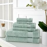 Martha Stewart Egyptian Cotton Bath Towels Set - 6 Piece, 2 Bath Towels - 2 Hand Towels - 2 Washcloths, Absorbent Bathroom Towels, Bathroom Essentials, Sage