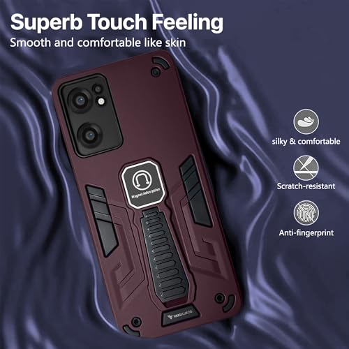 Image of Vaku Luxos Valor Military Grade Back Cover Case ForOnePlus Nord CE 2 5G with Built-in Kickstand Magnetic Shockproof Protective Cell Phone TPU Case- Maroon