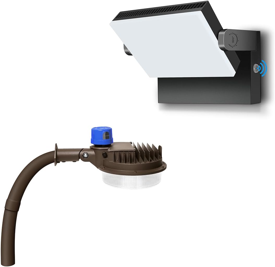 1 Pack 150W LED Wall Pack 360° Rotatable Head 1 Pack 120W LED Barn Lights Dusk to Dawn for Yard Shop Warehouse