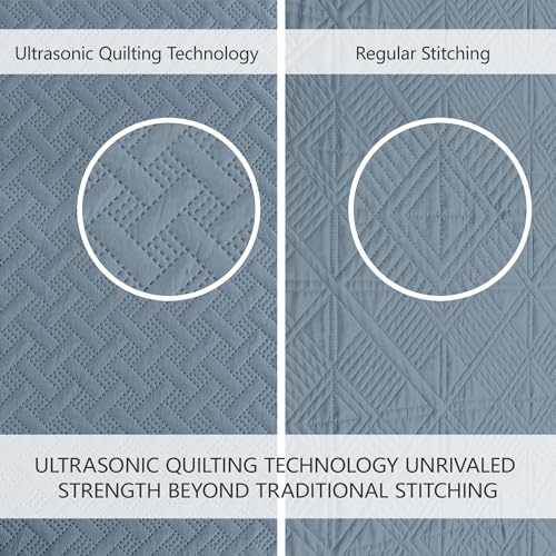 FLYMME Quilts Queen Size,Lightweight Dusty Blue Bedspreads,Basket Weave Pattern,Ultra Soft Microfiber Bed Coverlet 3 Pieces for All-Seasons (1 Quilt,2 Shams) by FLYMME - Used condition - Image 4