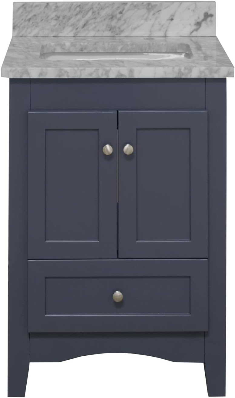 Abbey 24-inch Bathroom Vanity (Marine Gray/Carrara Marble): Includes Marine Gray Cabinet with Authentic Italian Carrara Marble Countertop and White Ceramic Sink